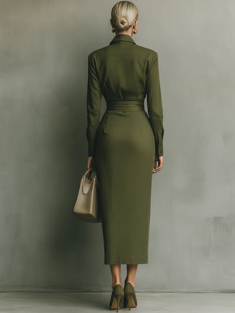 Fitted Maxi Dress - Elegant Long Sleeve Evening Dress