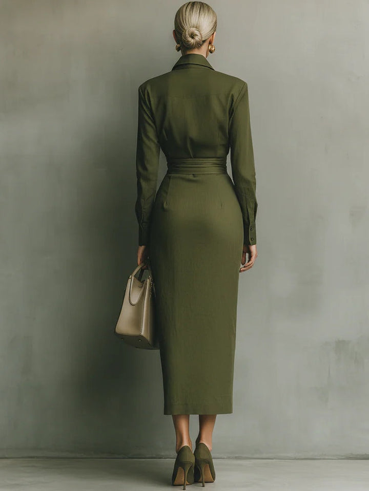 Fitted Maxi Dress - Elegant Long Sleeve Evening Dress