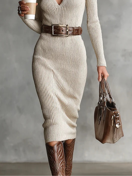 High Neck Knit Dress for Women | Long Sleeve Midi Dress