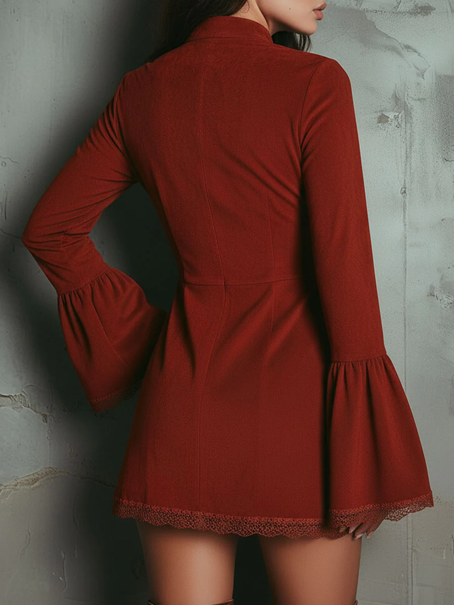 Suede Midi Dress - Vintage Inspired Dress for Women