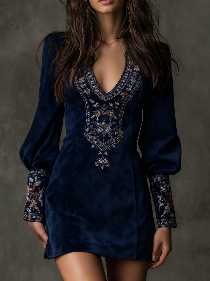 Vintage Mini Dress with Bohemian Print for Women