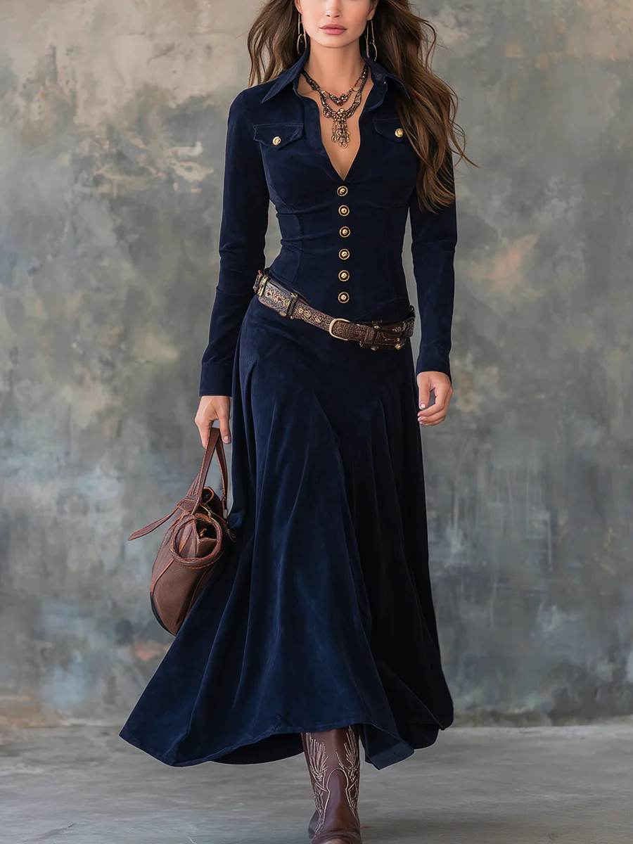 Suede Button Front Maxi Dress for Women