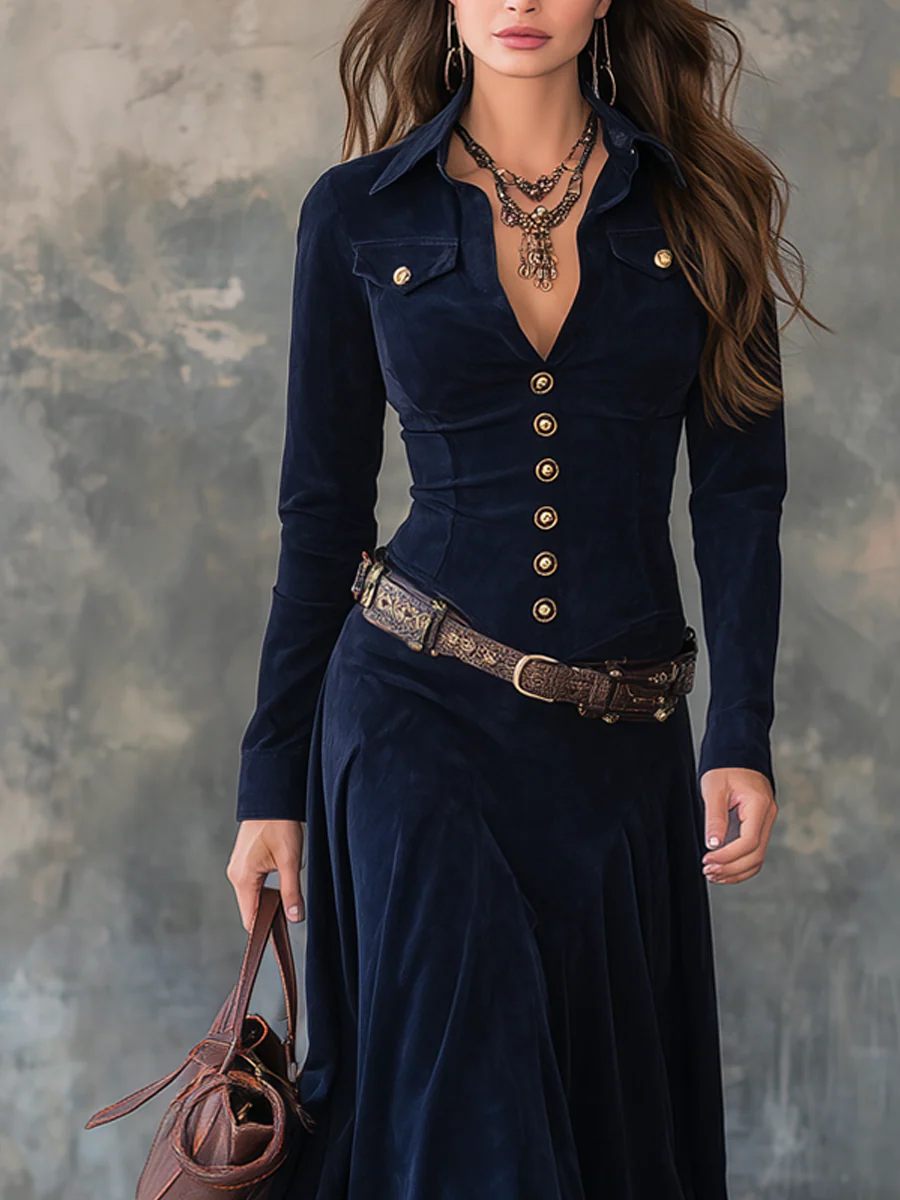 Suede Button Front Maxi Dress for Women