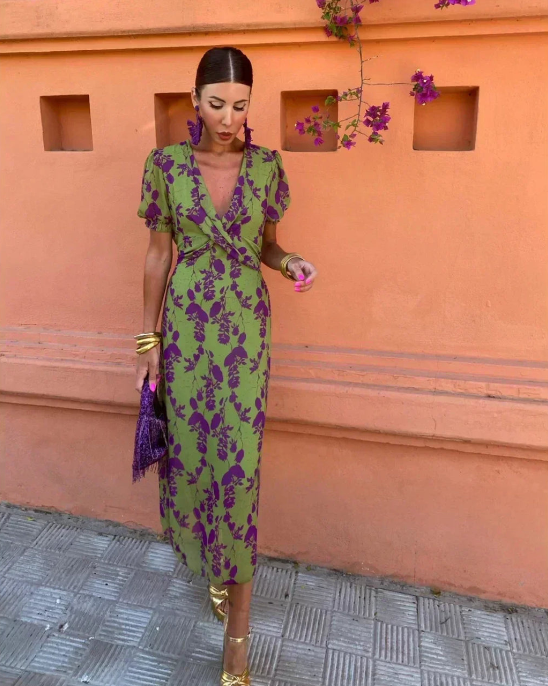 Summer Midi Dress with Flutter Sleeves for Women