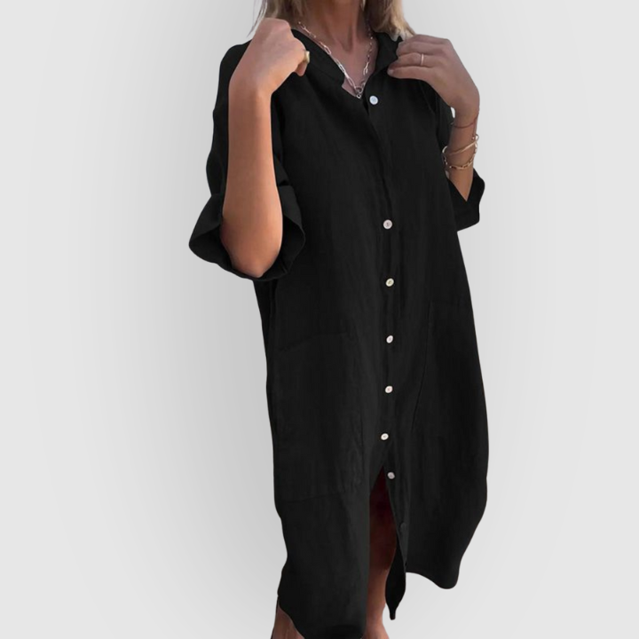 Linen Shirt Dress in White - Relaxed Fit Summer Midi Dress