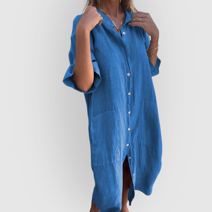 Linen Shirt Dress in White - Relaxed Fit Summer Midi Dress