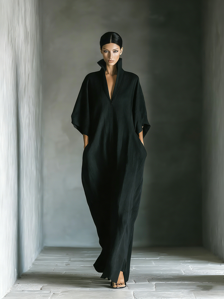 Black Maxi Dress with Pockets and Kimono Sleeves