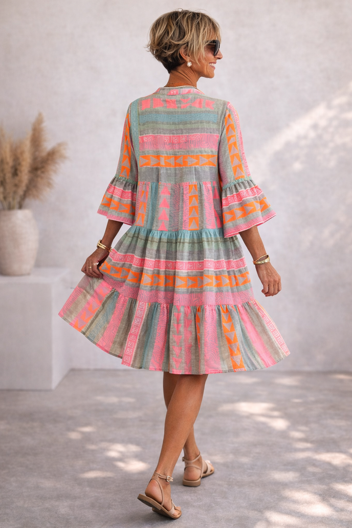 Midi Dress with Geometric Print - Flowy Relaxed Fit