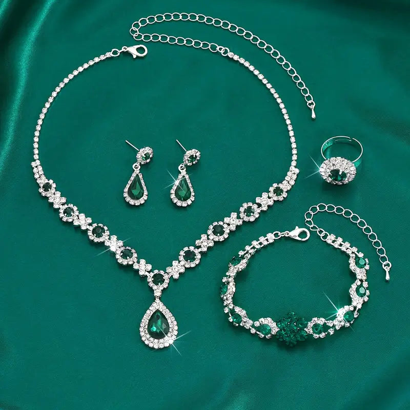 White Gold Jewelry Set - Elegant Necklace Earring Bracelet Set