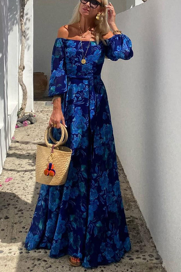 Floral Print Maxi Dress for Women - Long Sleeve Elegant Dress