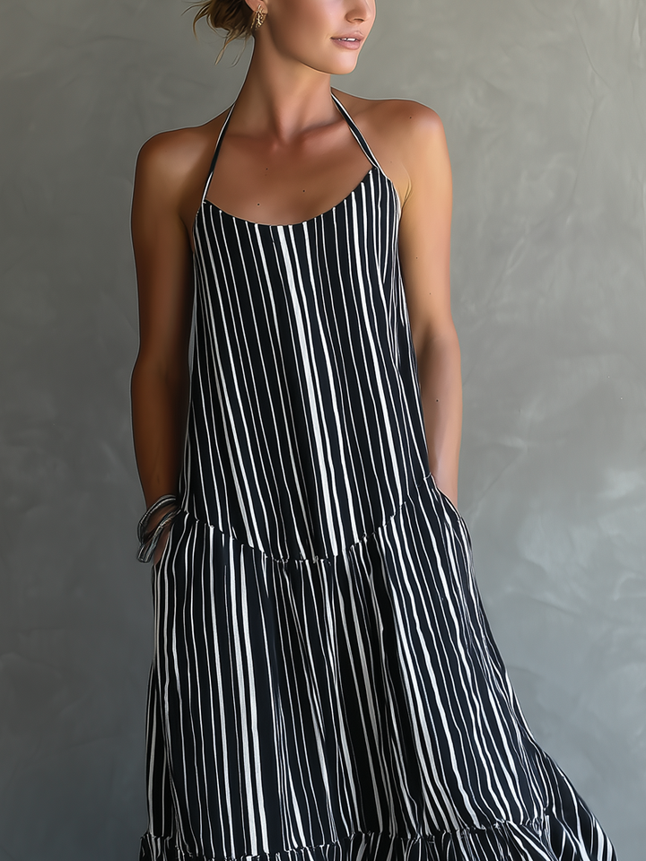 Striped Maxi Dress with Halter Neck for Women
