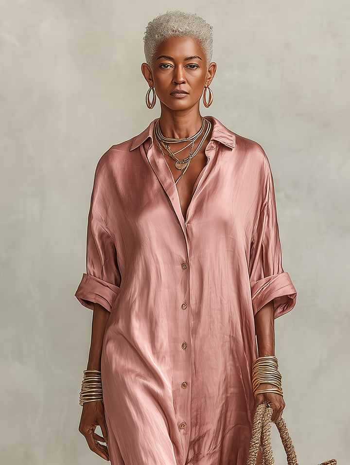 Maxi Shirt Dress for Women - Minimalist Button Front Long Dress