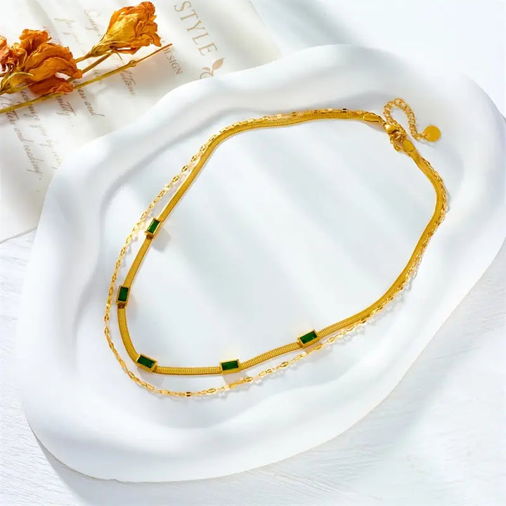 Gold Layered Necklace | Double Chain Retro Statement Jewelry