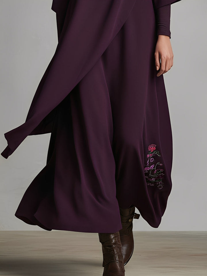 Maxi Dress with Turtleneck - Plum Embroidered Jersey