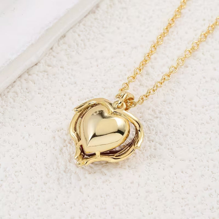 Heart Pendant Necklace Gold | Romantic Ruby Red Accent Jewelry