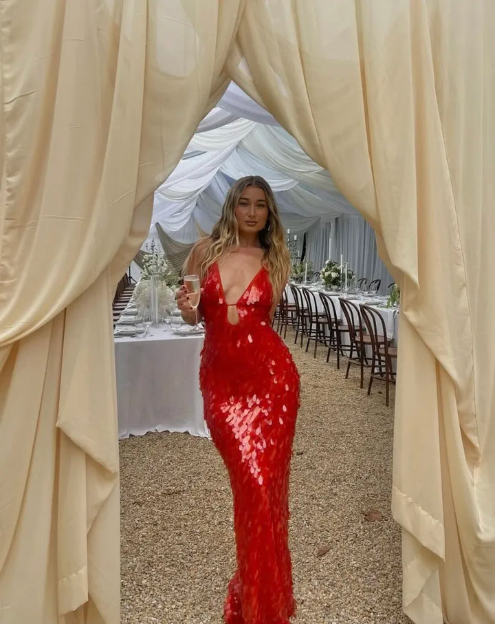 Draped Maxi Dress for Women - Elegant Flowy Summer Dress