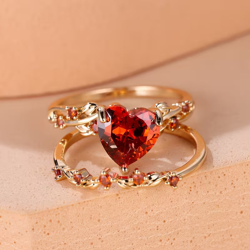 Heart Accent Ring Set | Gold Stackable Rings for Women