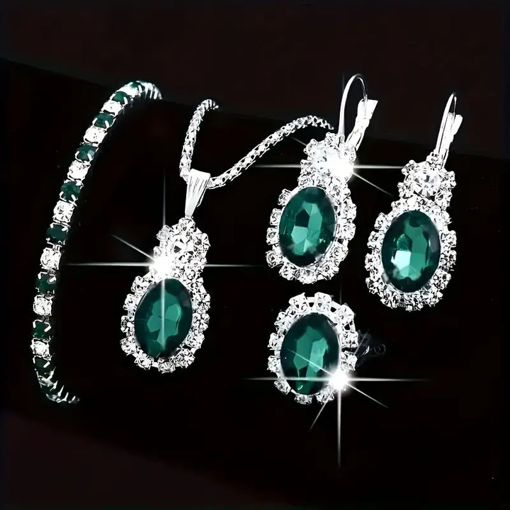 White Gold Jewelry Set - Elegant Necklace and Earrings