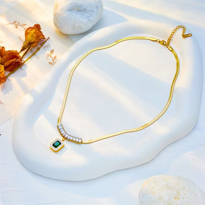 Emerald Statement Necklace in Gold | Elegant Prism Design