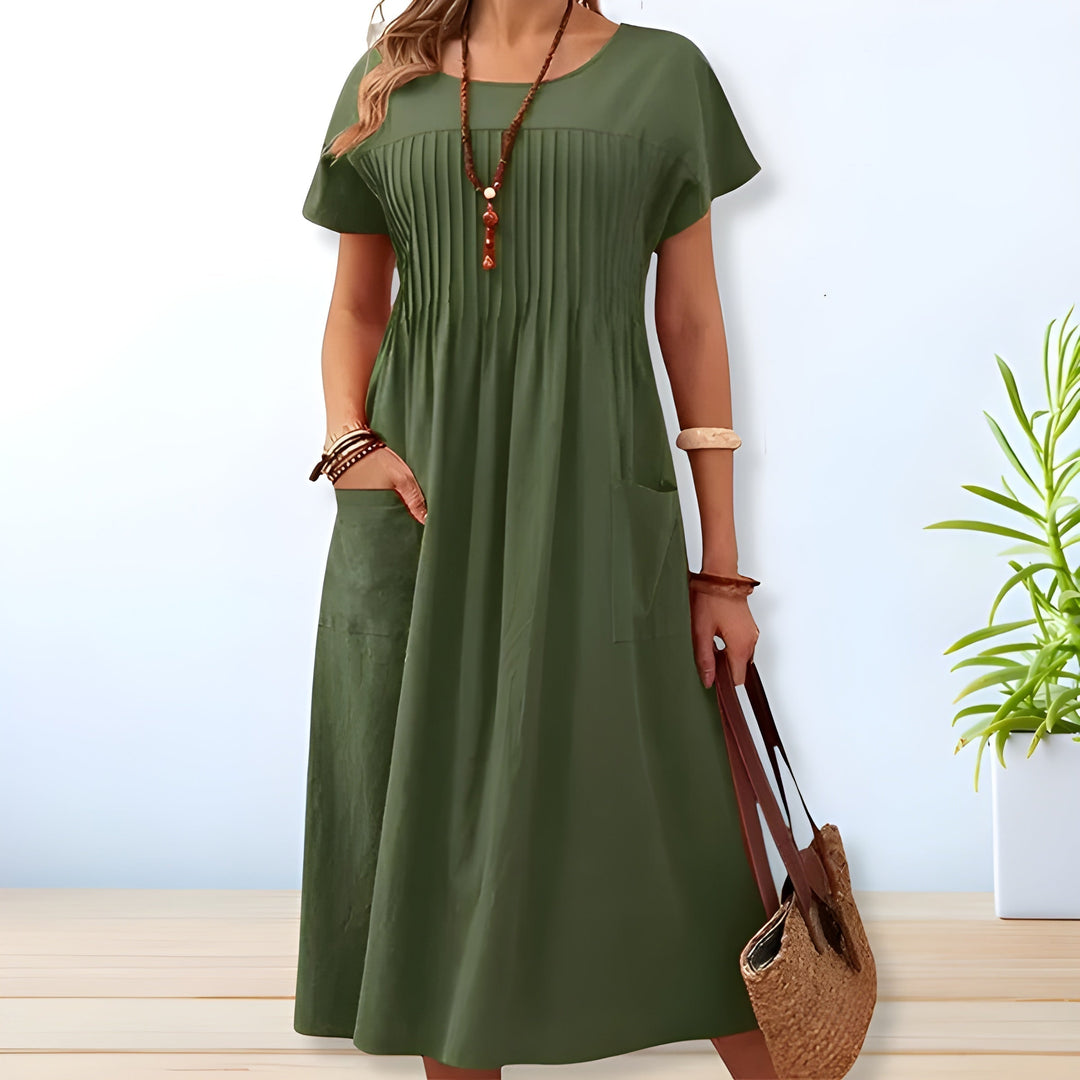 Midi Dress with Short Sleeves for Women - Everyday Comfort