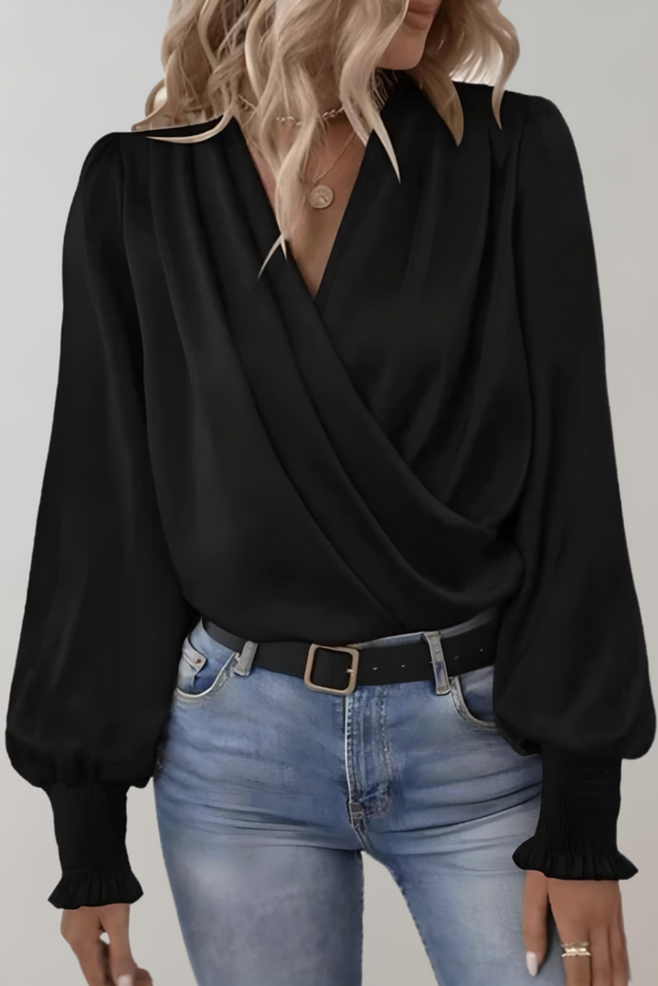 V-Neck Long Sleeve Blouse for Women - Elegant Work Top