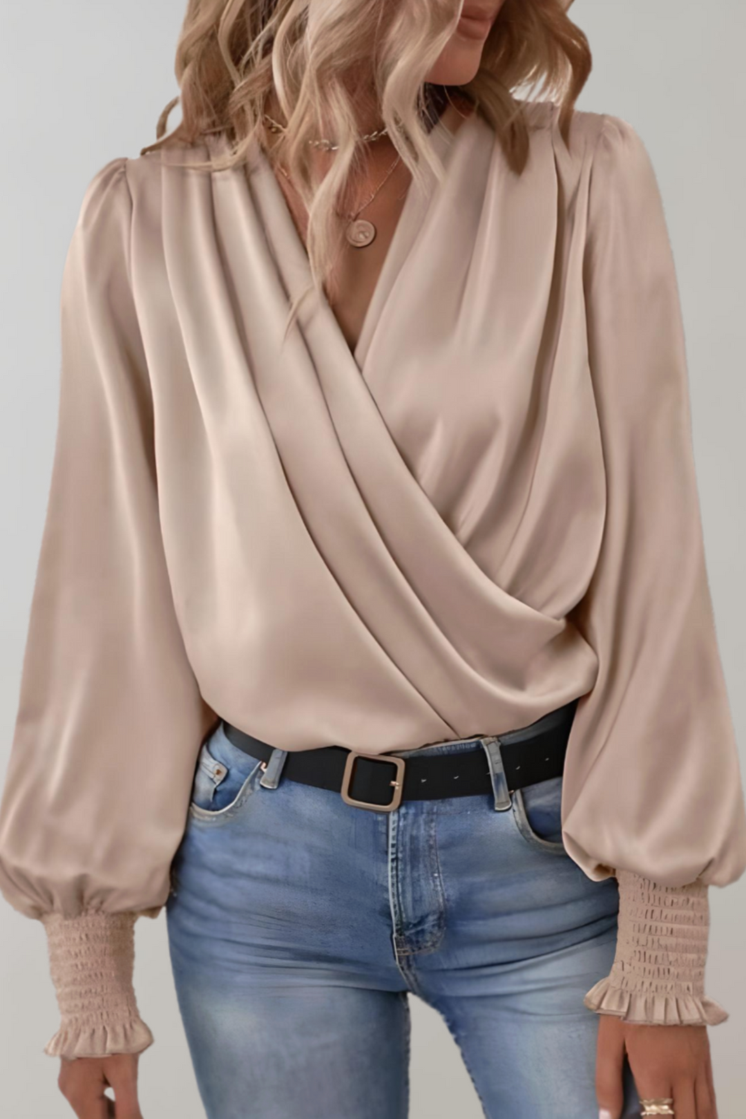 V-Neck Long Sleeve Blouse for Women - Elegant Work Top