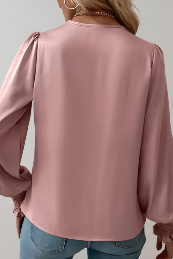 V-Neck Long Sleeve Blouse for Women - Elegant Work Top