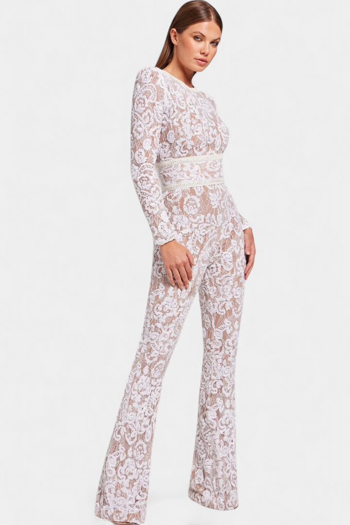 Sequined Lace Jumpsuit with Corset Belt for Evening Events