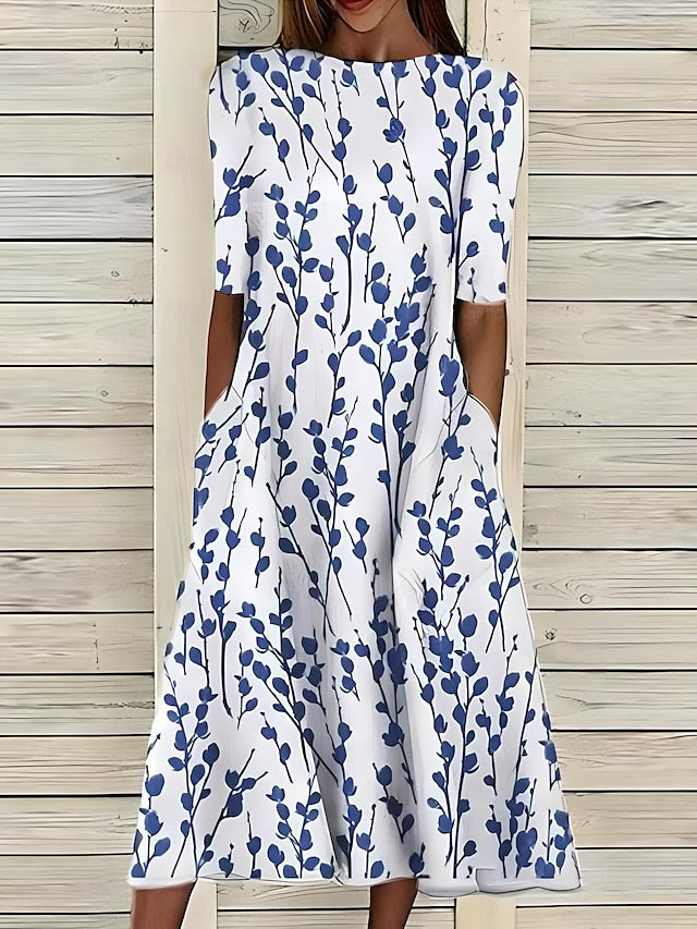 Floral A-Line Dress for Women | Coastal Summer Midi Dress