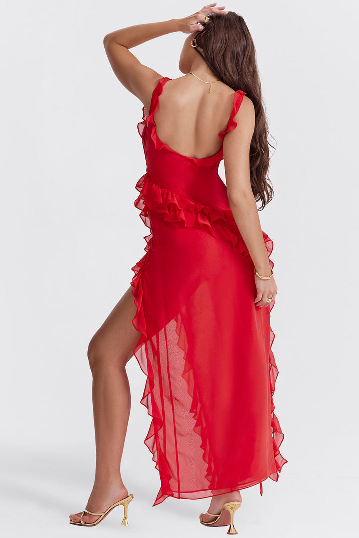 Summer Maxi Dress with Slit - Elegant Fitted Silhouette