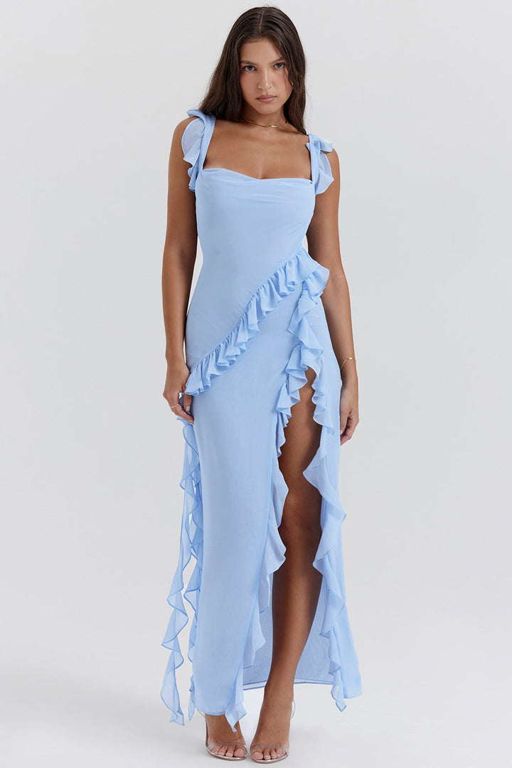Summer Maxi Dress with Slit - Elegant Fitted Silhouette