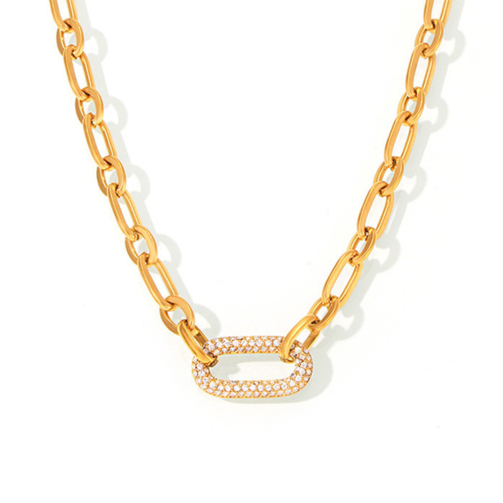 Gold Chain Link Jewelry Set | Chunky Pave Necklace and Bracelet