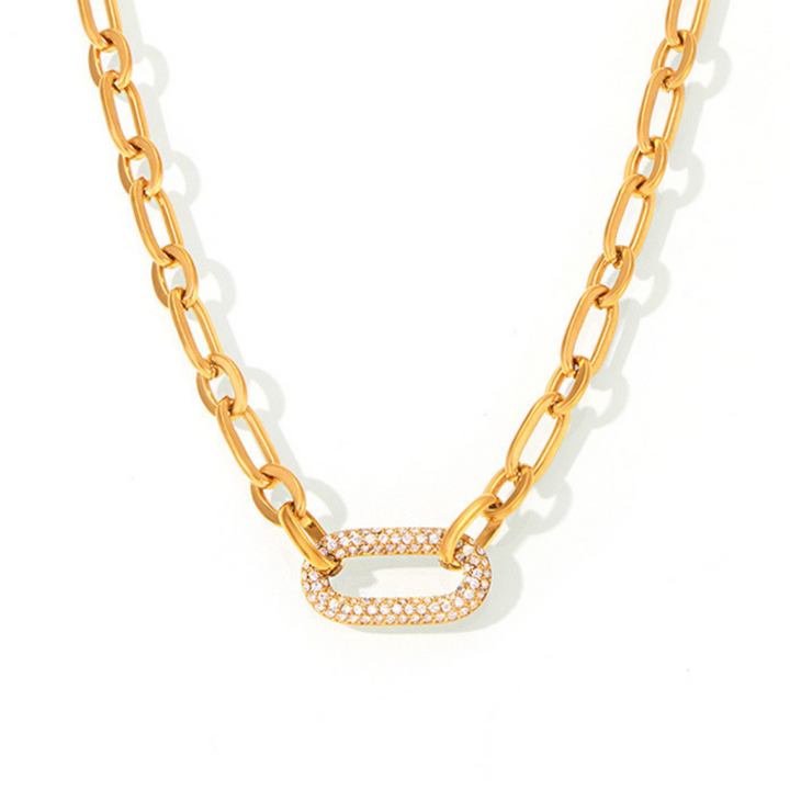 Gold Chain Link Jewelry Set | Chunky Pave Necklace and Bracelet