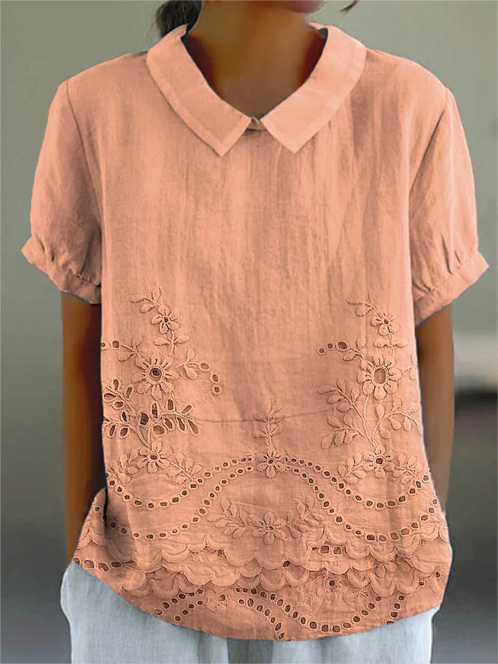 Floral Embroidered Shirt for Women - Soft Pink Relaxed Fit Blouse