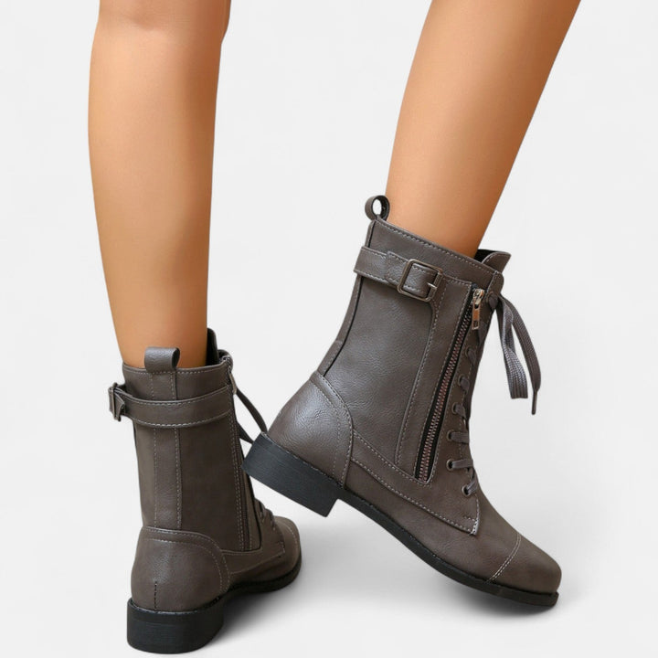 Lace-Up Ankle Boots for Women - Vintage Leather Combat Style