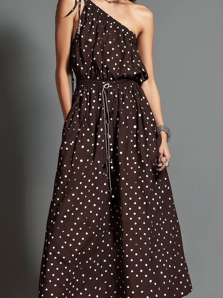 Off Shoulder Maxi Dress - Brown Polka Dot Summer Dress