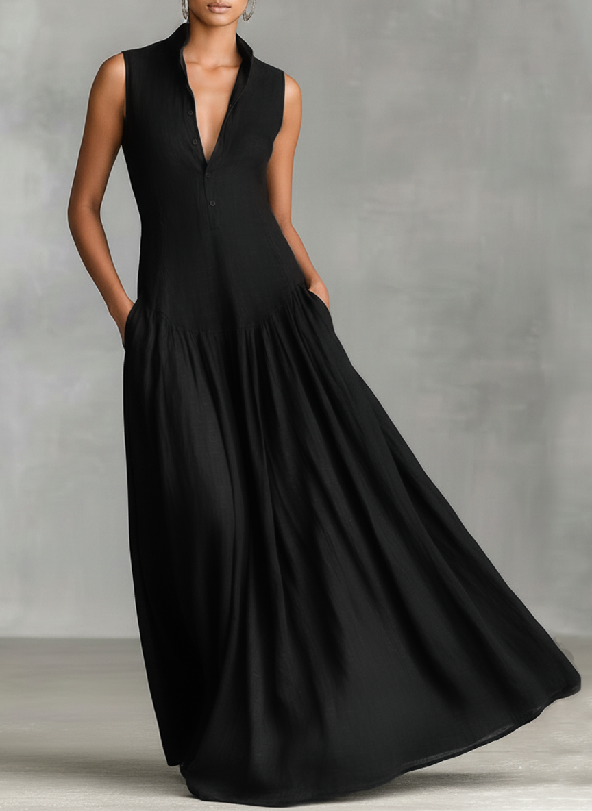 Linen Maxi Dress for Women Sleeveless Summer Casual