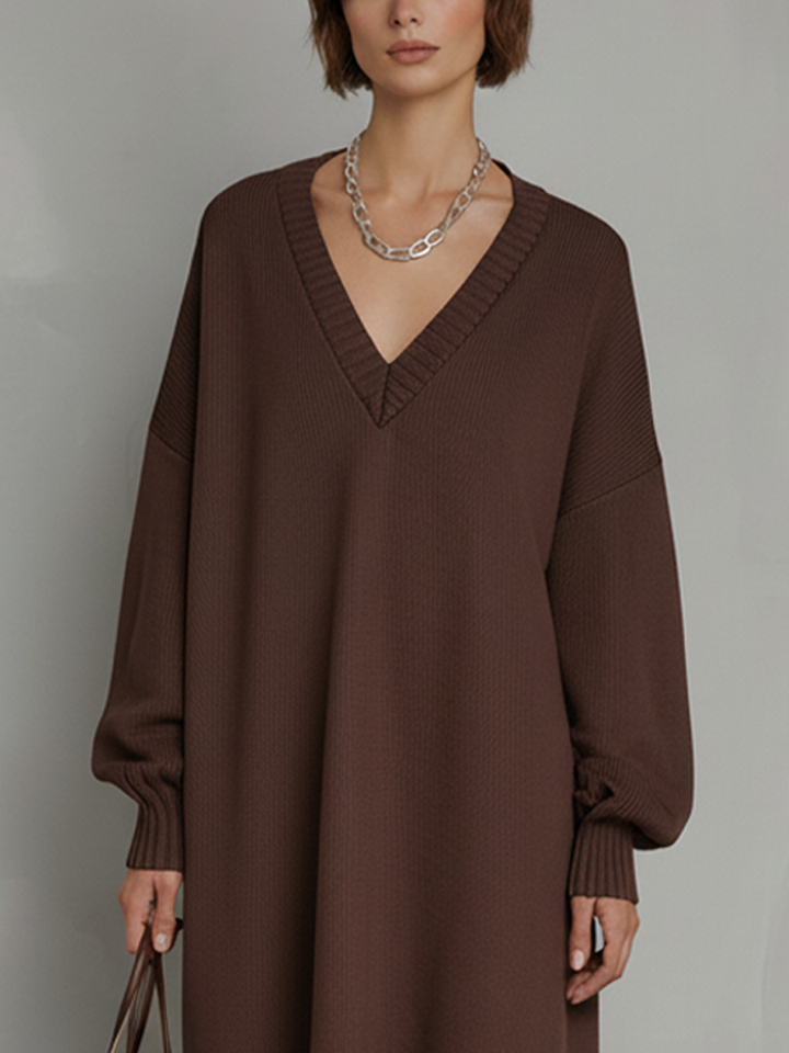 Ribbed Knit Midi Dress with Pleated Hem