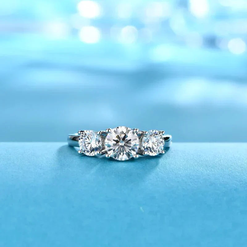 Triple Stone Ring in White Gold | Elegant Stacked Band for Women