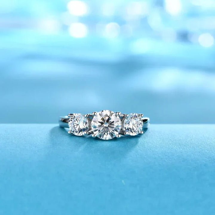 Triple Stone Ring in White Gold | Elegant Stacked Band for Women