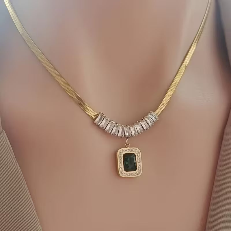 Emerald Statement Necklace in Gold | Elegant Prism Design