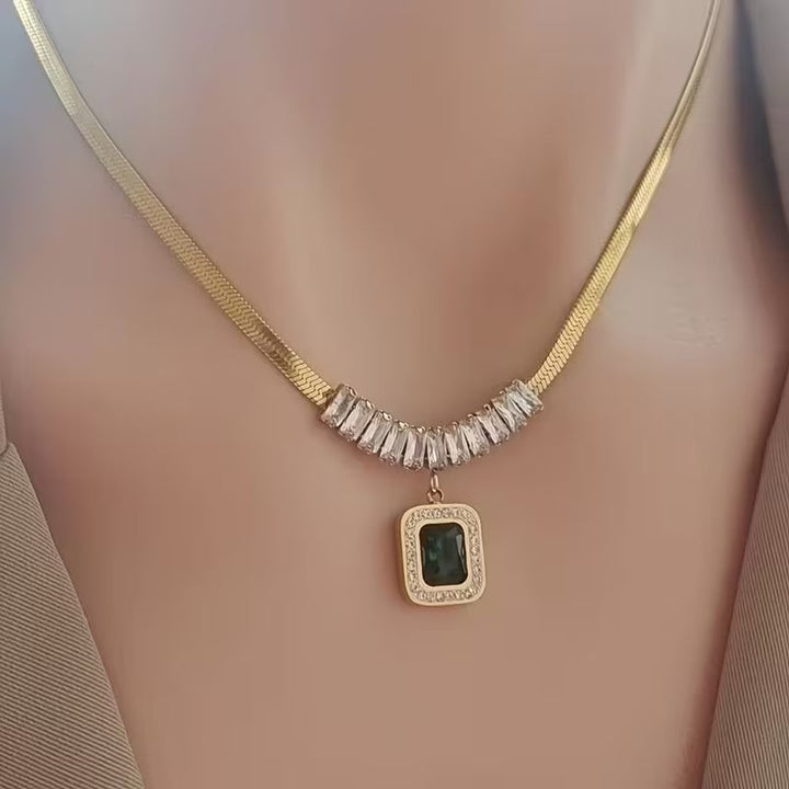 Emerald Statement Necklace in Gold | Elegant Prism Design