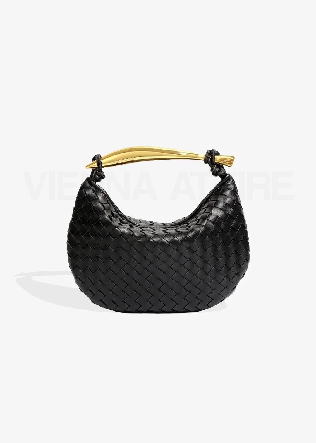 Woven Evening Bag with Gold Handle | Elegant Vegan Leather Handbag