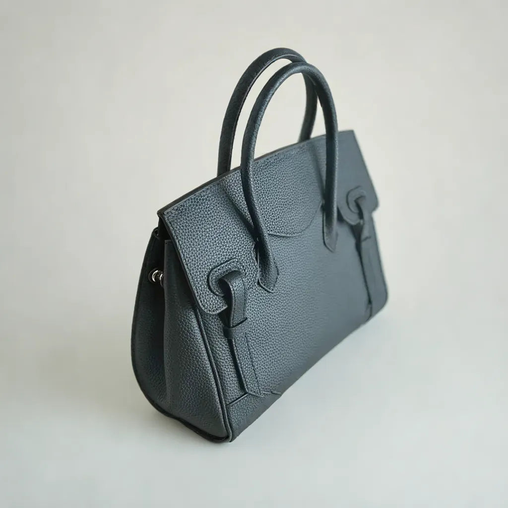 Black Wood Handbag | Structured Leather Crossbody Bag