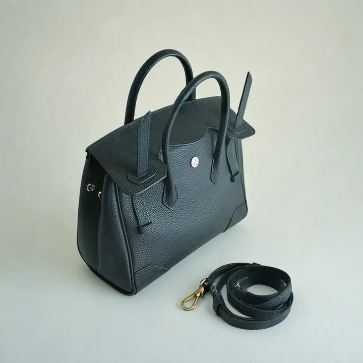 Black Wood Handbag | Structured Leather Crossbody Bag