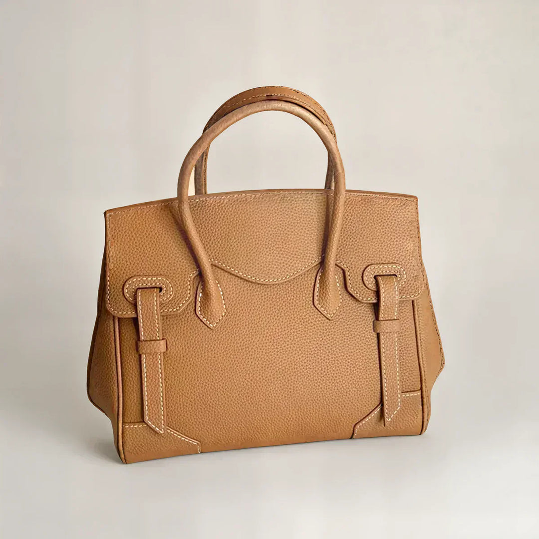 Black Wood Handbag | Structured Leather Crossbody Bag