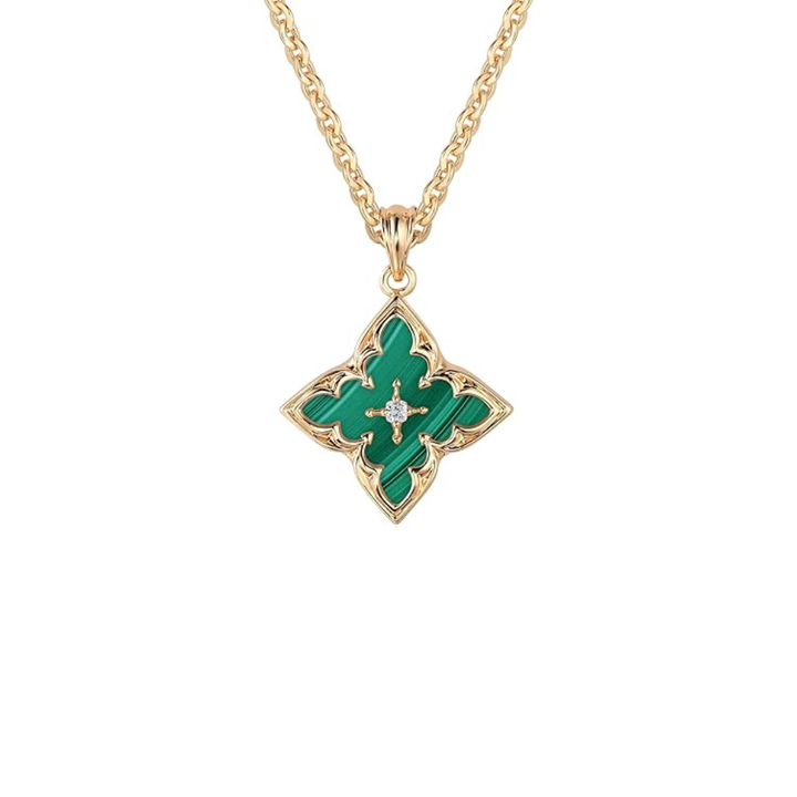 Clover Pendant Necklace in Gold | Emerald Green Charm Necklace