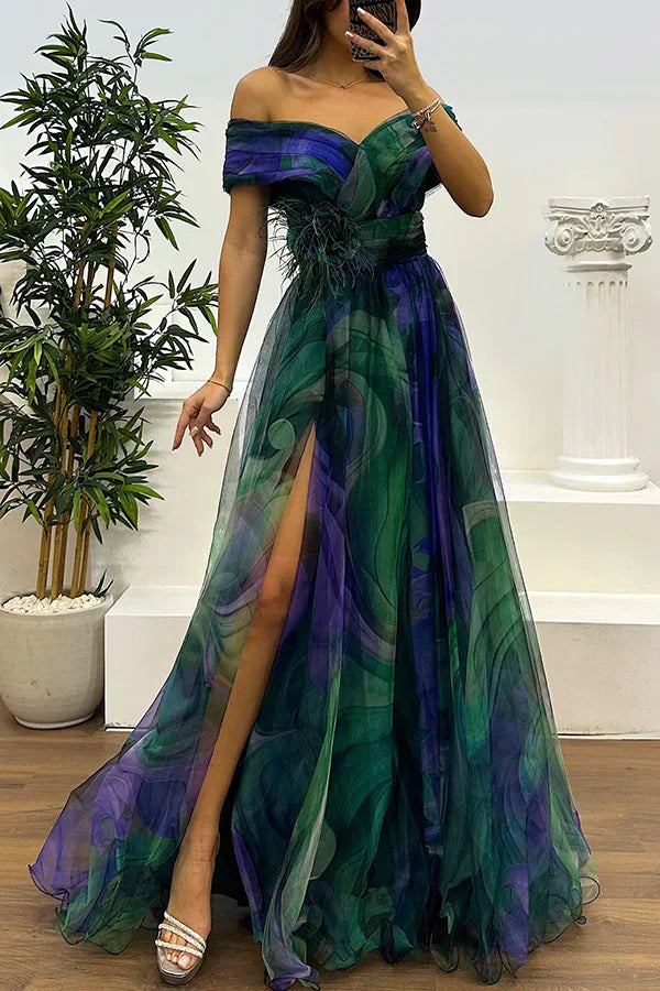 Off Shoulder Maxi Dress for Wedding Guest - Elegant Evening Gown