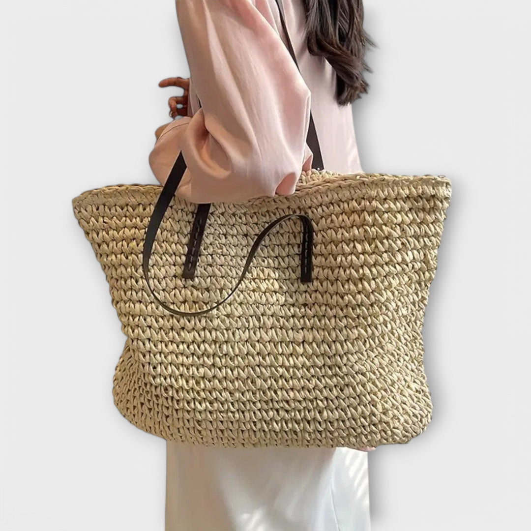 Woven Straw Tote Bag - Lightweight Beach Market Carryall