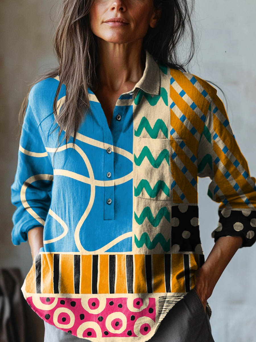 Geometric Print Blouse for Women | Colorful Button Down Shirt